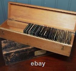 Magic Lantern Slides Boxes, with 33 Magic Lantern Slides, Antique