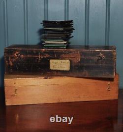 Magic Lantern Slides Boxes, with 33 Magic Lantern Slides, Antique