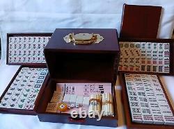 Mah Jong Set 148 Tiles Sticks Book in 5 Drawer Wooden Storage Box Vintage Jongg