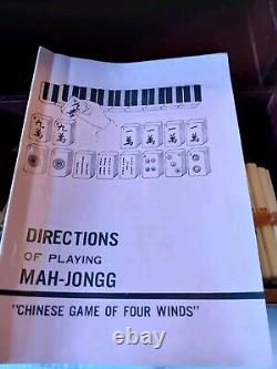 Mah Jong Set 148 Tiles Sticks Book in 5 Drawer Wooden Storage Box Vintage Jongg