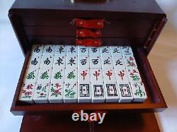 Mah Jong Set 148 Tiles Sticks Book in 5 Drawer Wooden Storage Box Vintage Jongg