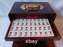 Mah Jong Set 148 Tiles Sticks Book in 5 Drawer Wooden Storage Box Vintage Jongg