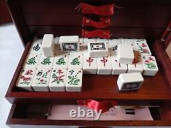 Mah Jong Set 148 Tiles Sticks Book in 5 Drawer Wooden Storage Box Vintage Jongg