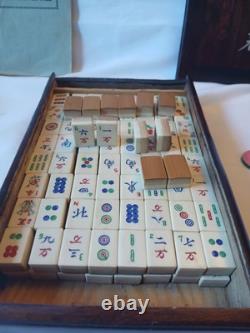 Mah Jong Set Oriental Wooden Box 148 Tiles Case Mahjong Jongg Vintage Rare 2