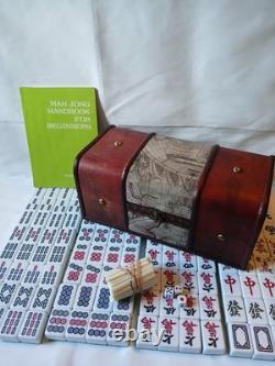 Mah Jong Set Wooden Box 144 Extra Large Green Tiles Book Sticks Mahjong Jongg