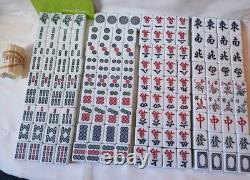 Mah Jong Set Wooden Box 144 Extra Large Green Tiles Book Sticks Mahjong Jongg
