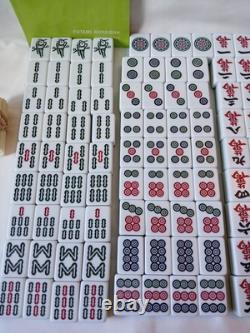 Mah Jong Set Wooden Box 144 Extra Large Green Tiles Book Sticks Mahjong Jongg