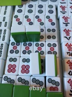 Mah Jong Set Wooden Box 144 Extra Large Green Tiles Book Sticks Mahjong Jongg