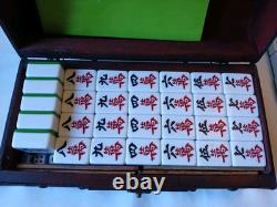 Mah Jong Set Wooden Box 144 Extra Large Green Tiles Book Sticks Mahjong Jongg