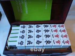 Mah Jong Set Wooden Box 144 Extra Large Green Tiles Book Sticks Mahjong Jongg