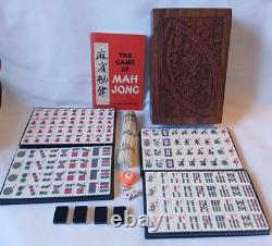 Mah Jong Set Wooden Box 148 Black Backed Tiles Book Sticks Mahjong Jongg Vintage