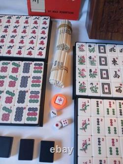 Mah Jong Set Wooden Box 148 Black Backed Tiles Book Sticks Mahjong Jongg Vintage