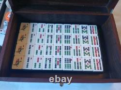 Mah Jong Set Wooden Box 148 Black Backed Tiles Book Sticks Mahjong Jongg Vintage