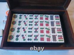 Mah Jong Set Wooden Box 148 Black Backed Tiles Book Sticks Mahjong Jongg Vintage