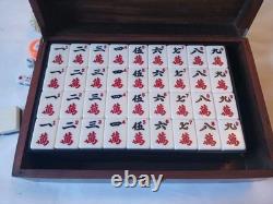 Mah Jong Set Wooden Box 148 Black Backed Tiles Book Sticks Mahjong Jongg Vintage