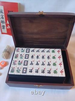 Mah Jong Set Wooden Box 148 Black Backed Tiles Book Sticks Mahjong Jongg Vintage