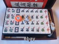 Mah Jong Set Wooden Box 148 Black Backed Tiles Book Sticks Mahjong Jongg Vintage