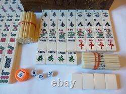 Mah Jong Set & Wooden Box 148 Large Tiles Book Count Sticks Mahjong Jongg Rare