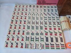 Mah Jong Set & Wooden Box 148 Large Tiles Book Count Sticks Mahjong Jongg Rare