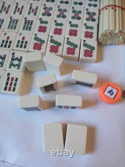 Mah Jong Set & Wooden Box 148 Large Tiles Book Count Sticks Mahjong Jongg Rare