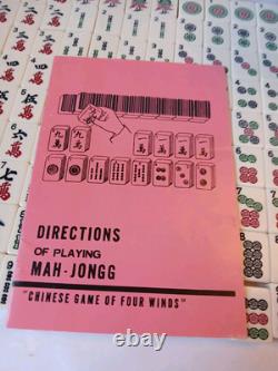 Mah Jong Set & Wooden Box 148 Large Tiles Book Count Sticks Mahjong Jongg Rare