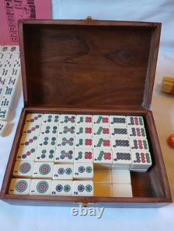 Mah Jong Set & Wooden Box 148 Large Tiles Book Count Sticks Mahjong Jongg Rare