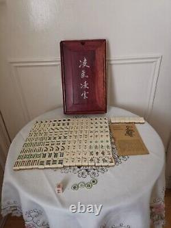 Mah Jong Set in Oriental Wooden Box 144 Tiles Case Mahjong Jongg Vintage