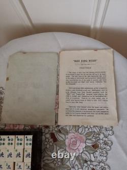 Mah Jong Set in Oriental Wooden Box 144 Tiles Case Mahjong Jongg Vintage