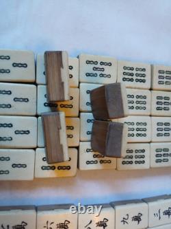Mah Jong Set in Oriental Wooden Box 144 Tiles Case Mahjong Jongg Vintage Rare 1
