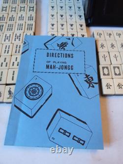 Mah Jong Set in Oriental Wooden Box 144 Tiles Case Mahjong Jongg Vintage Rare 1