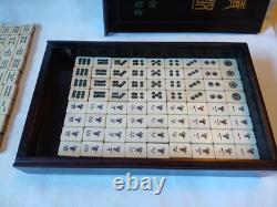 Mah Jong Set in Oriental Wooden Box 144 Tiles Case Mahjong Jongg Vintage Rare 1