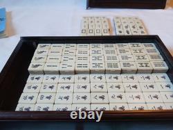 Mah Jong Set in Oriental Wooden Box 144 Tiles Case Mahjong Jongg Vintage Rare 1