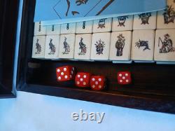 Mah Jong Set in Oriental Wooden Box 144 Tiles Case Mahjong Jongg Vintage Rare 1