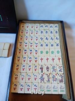 Mah Jong Set in Oriental Wooden Box 152 Tiles Case Mahjong Jongg Vintage Rare