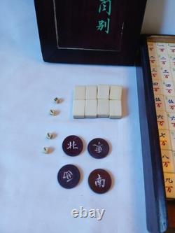 Mah Jong Set in Oriental Wooden Box 152 Tiles Case Mahjong Jongg Vintage Rare