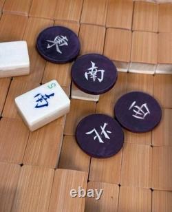 Mah Jong Set in Oriental Wooden Box 152 Tiles Case Mahjong Jongg Vintage Rare