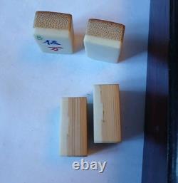 Mah Jong Set in Oriental Wooden Box 152 Tiles Case Mahjong Jongg Vintage Rare