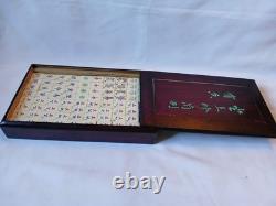 Mah Jong Set in Oriental Wooden Box 152 Tiles Case Mahjong Jongg Vintage Rare
