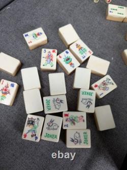 Mah Jong Set in Oriental Wooden Box 152 Tiles Mahjong Jongg Vintage Bone Bamboo