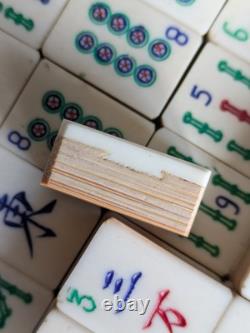 Mah Jong Set in Oriental Wooden Box 152 Tiles Mahjong Jongg Vintage Bone Bamboo