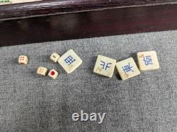 Mah Jong Set in Oriental Wooden Box 152 Tiles Mahjong Jongg Vintage Bone Bamboo