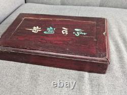 Mah Jong Set in Oriental Wooden Box 152 Tiles Mahjong Jongg Vintage Bone Bamboo