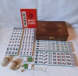 Mah Jong Set in Wooden Box 148 Large Tiles Book Sticks Mahjong Jongg Vintage