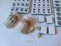 Mah Jong Set in Wooden Box 148 Large Tiles Book Sticks Mahjong Jongg Vintage
