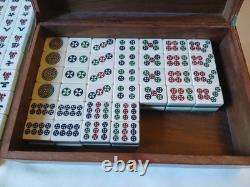 Mah Jong Set in Wooden Box 148 Large Tiles Book Sticks Mahjong Jongg Vintage