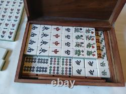 Mah Jong Set in Wooden Box 148 Large Tiles Book Sticks Mahjong Jongg Vintage