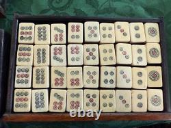 Mah Jong Vintage Antique 1920s Bamboo Wooden Box Set 235 + Pieces 146 Tiles