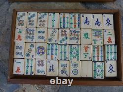 Mah Jong Vintage Antique 1923 Bamboo Wooden Box Set 135 Pieces & 148 Tiles