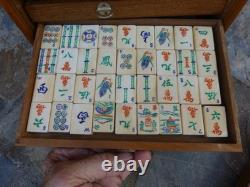Mah Jong Vintage Antique 1923 Bamboo Wooden Box Set 135 Pieces & 148 Tiles