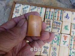 Mah Jong Vintage Antique 1923 Bamboo Wooden Box Set 135 Pieces & 148 Tiles